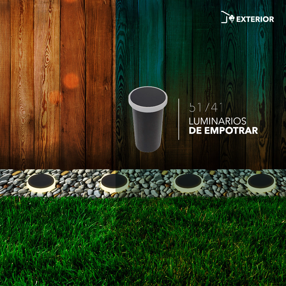 Luminario LED para empotrar a piso 2W luz cálida 3 000K