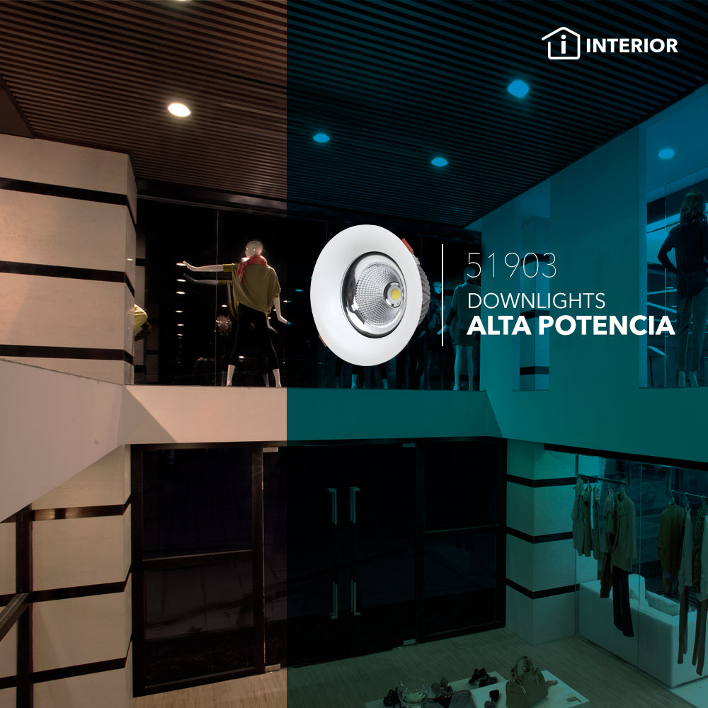 Luminario tipo downlight alta potencia LED COB 50W luz cálida 3 000K