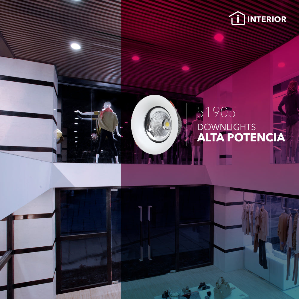 Luminario tipo downlight alta potencia LED COB 50W luz blanca 6 500K