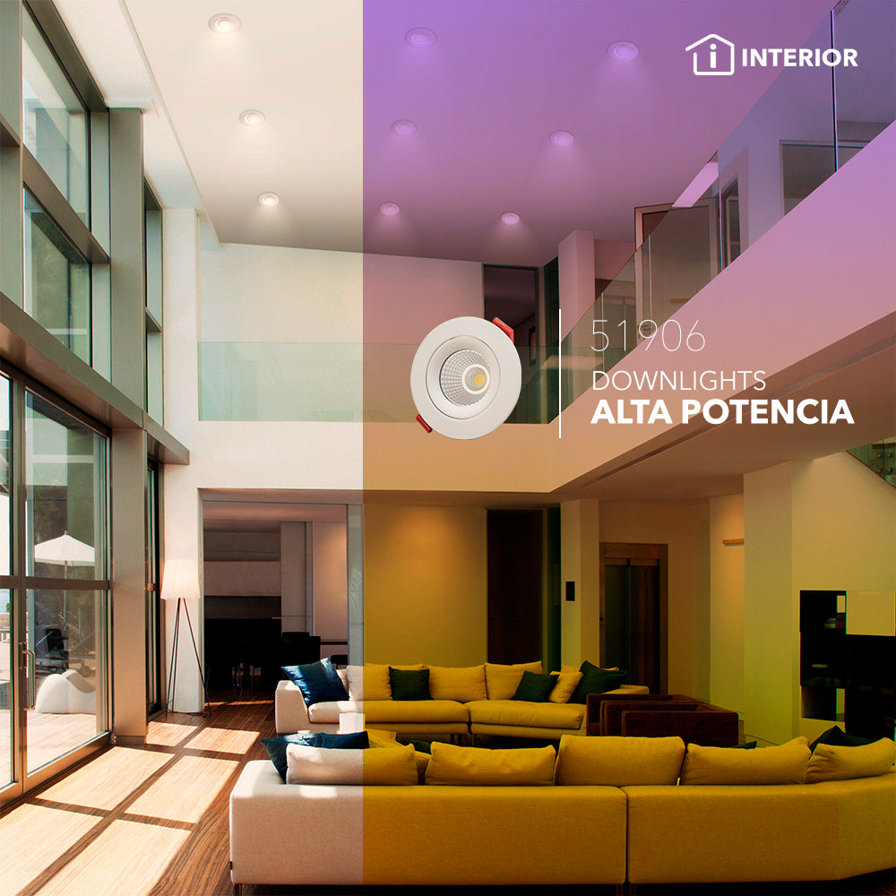 Luminario tipo downlight alta potencia LED COB 12W luz cálida 3 000K