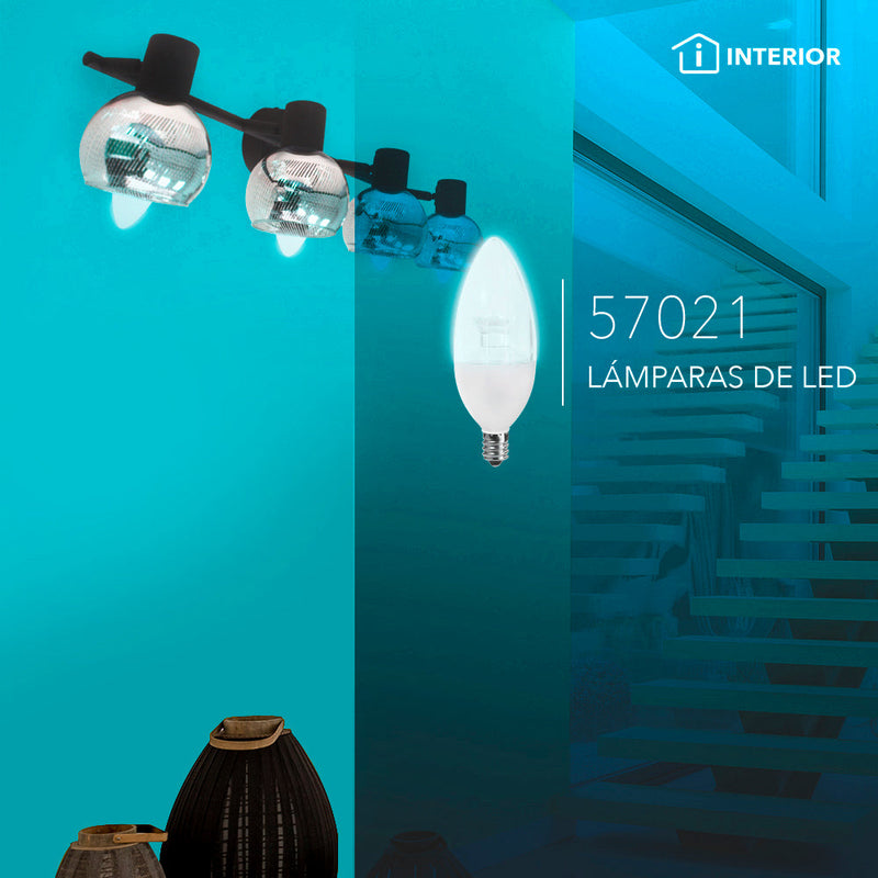 Lámpara tipo vela de LED 4W base E12 luz blanca 6 500K óptica transparente