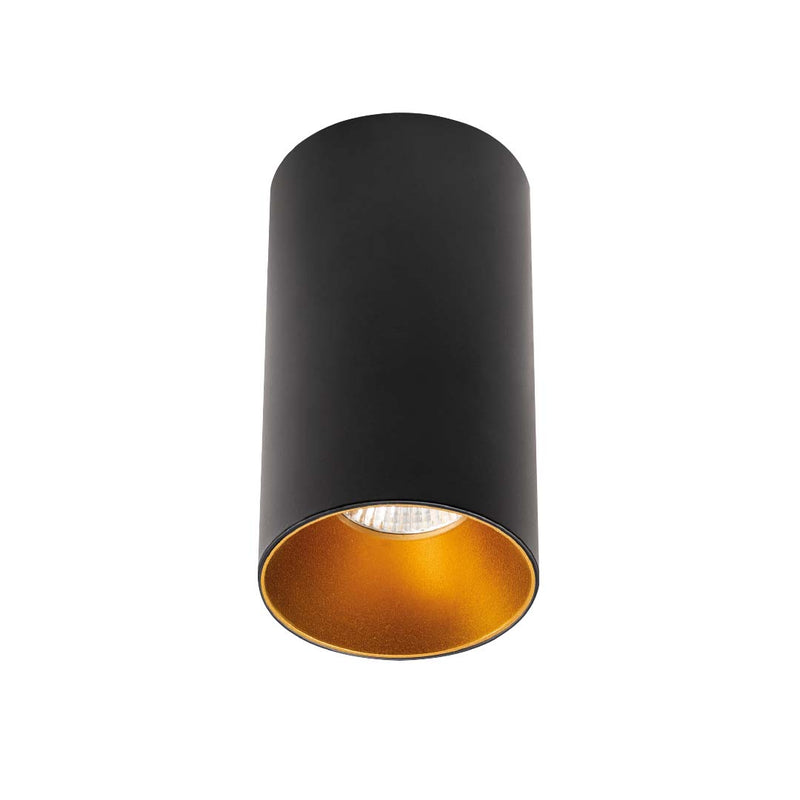 Luminario cilíndrico fijo para lámpara MR16 para techo color mate negro con difusor color oro antiguo