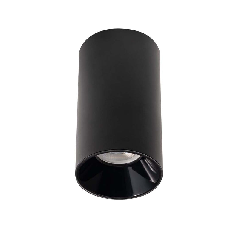 Luminario cilíndrico fijo para lámpara MR16 para techo color mate negro con difusor color negro piano