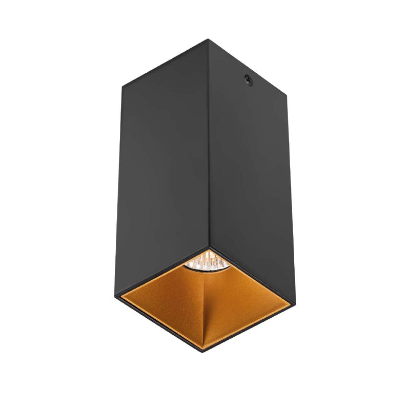 Luminario rectangular fijo para lámpara MR16 para techo color mate negro con difusor color oro antiguo
