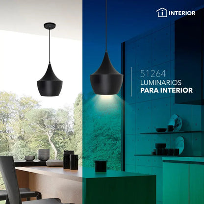 Luminario decorativo para suspender negro interior arena dorada tipo copa